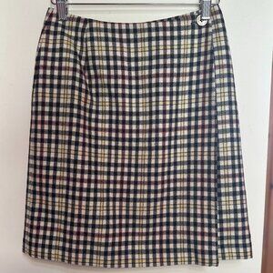 ANNE KLEIN II Petite Vintage Cream Black Red Yellow Plaid Wrap Skirt - 2P